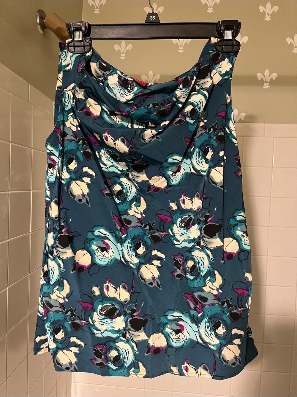 Teal Floral Cowl Neck Top